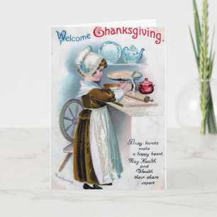 Invitación Vintage Acción de Gracias con Chica peregrino Ba