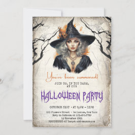 Invitación Vintage acuarela sexy bruja temible Halloween