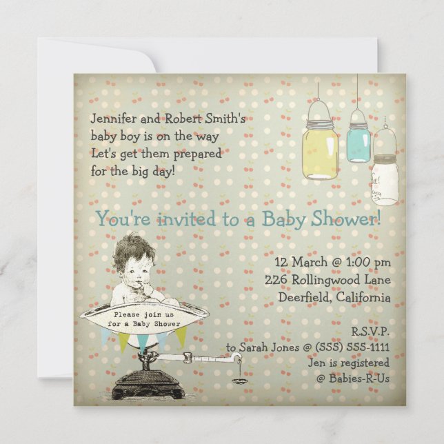 Invitación Vintage adorable mason jars baby shower (Anverso)