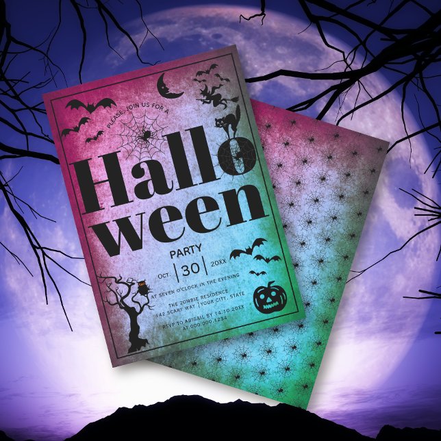 Invitación Vintage adulto Halloween fiesta púrpura verde azul (Subido por el creador)
