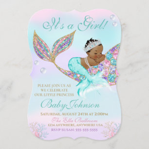 Invitación Vintage afroamericano Baby Shower de la sirena