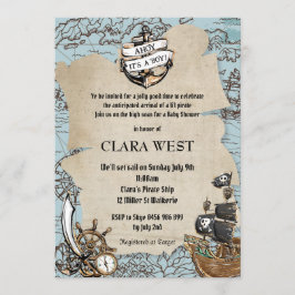 Invitación Vintage Ahoy es el mapa de Baby Shower de un niño 
