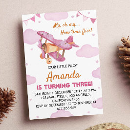 Invitación Vintage Airplane Birday Invitation Time Flies