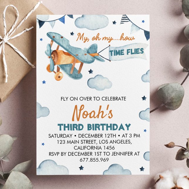 Invitación Vintage Airplane Birday Invitation Time Flies (Subido por el creador)
