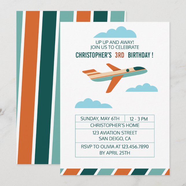 Invitación Vintage Airplane Birday Party/Airplane Fiesta (Anverso / Reverso)