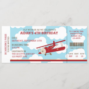 Invitación Vintage Airplane Boarding Pass Ticket Cumpleaños