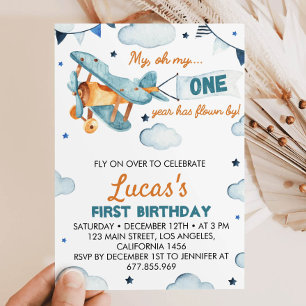 Invitación Vintage Airplane First Birthday Invitation