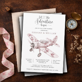 Invitación Vintage Airplane Let the Adventure Begin Baby Show