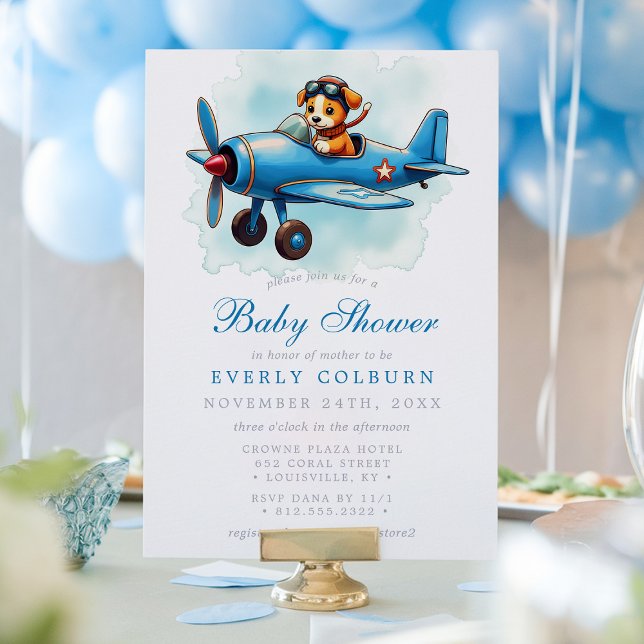 Invitación Vintage Airplane Puppy Boy Baby Shower (Subido por el creador)