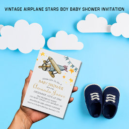 Invitación Vintage Airplane Stars Boy Baby Shower