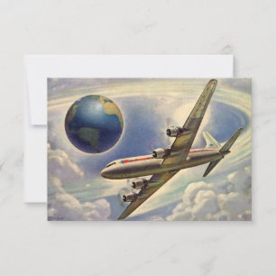 Invitación Vintage Airplane Volando World Change Address