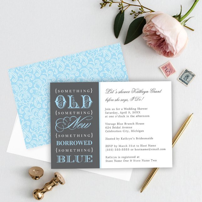Invitación Vintage Algo Azul Boda Ducha Bridal (Subido por el creador)