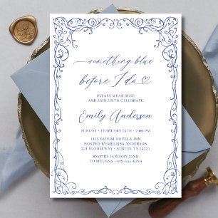 Invitación Vintage Algo Marco Azul Elegante Ducha Bridal