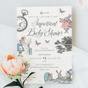 Invitación Vintage Alice In Wonderland Storybook Baby Shower