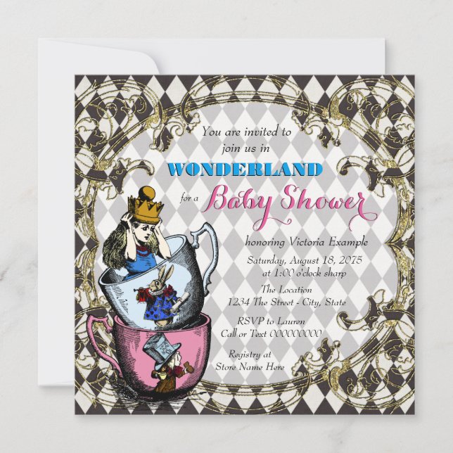 Invitación Vintage Alice Wonderland Baby Shower (Anverso)