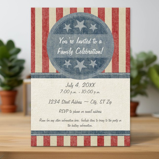 Invitación Vintage American Shield Stars Stripes (Custom Party Invitation with Download Option)