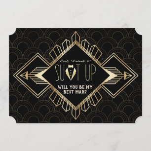 Invitación Vintage años 20 Oro Negro Art Déco Sé Mi Padrino