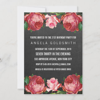 Invitación Vintage Antique Floral 21 cumpleaños invita