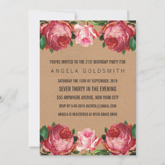 Invitación Vintage Antique Floral 21 cumpleaños invita
