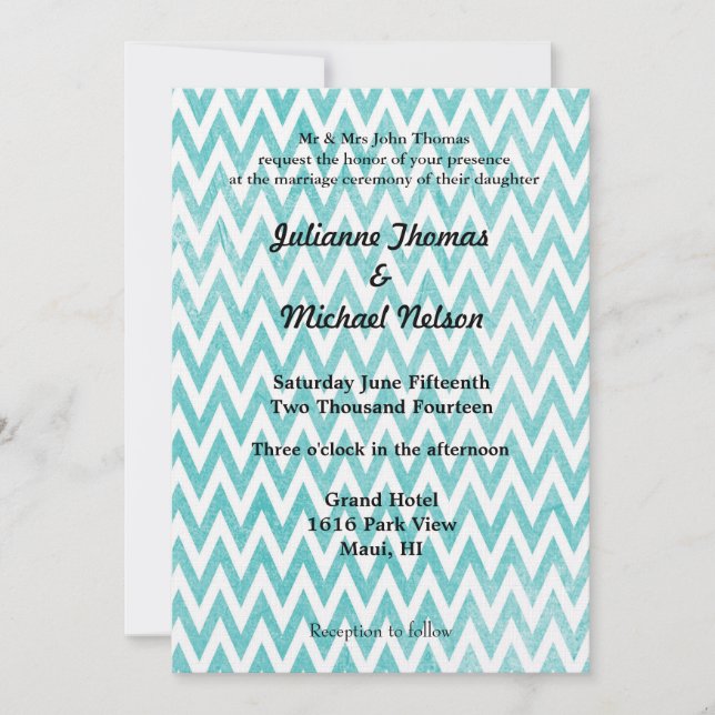 Invitación Vintage Aqua Chevron Stripes Boda (Anverso)