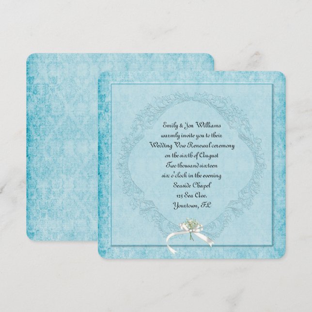 Invitación Vintage Aqua Damask (Anverso / Reverso)