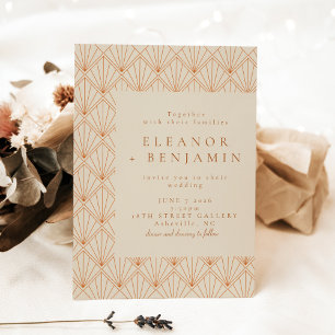 Invitación Vintage Art Deco Burnt Art Naranja Elegant Wedding