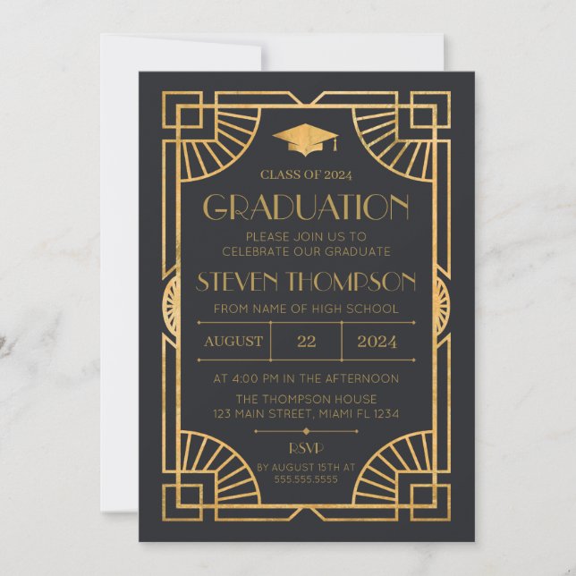 Invitación Vintage Art Deco Graduation Invitation (Anverso)