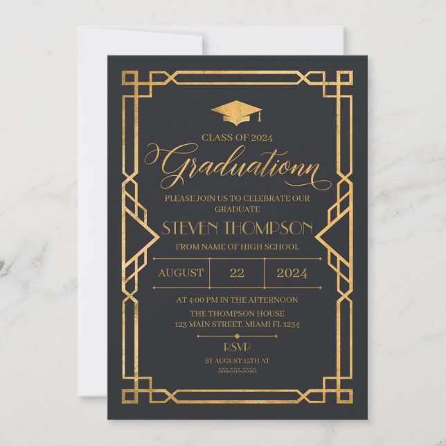 Invitación Vintage Art Deco Graduation Invitation (Anverso)