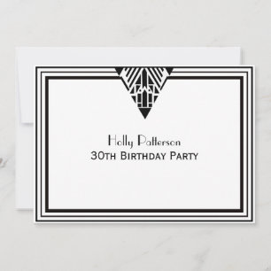 Invitación Vintage Art Deco Marco Blanco Negro #1 H Cumpleaño