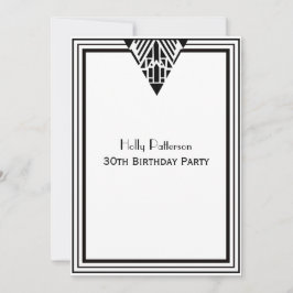 Invitación Vintage Art Deco Marco Blanco Negro #1 V Cumpleaño