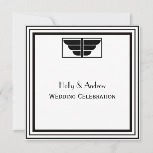 Invitación Vintage Art Deco Marco Blanco Negro #2 Boda SQ