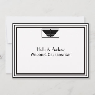 Invitación Vintage Art Deco Marco Blanco Negro #2 H Boda