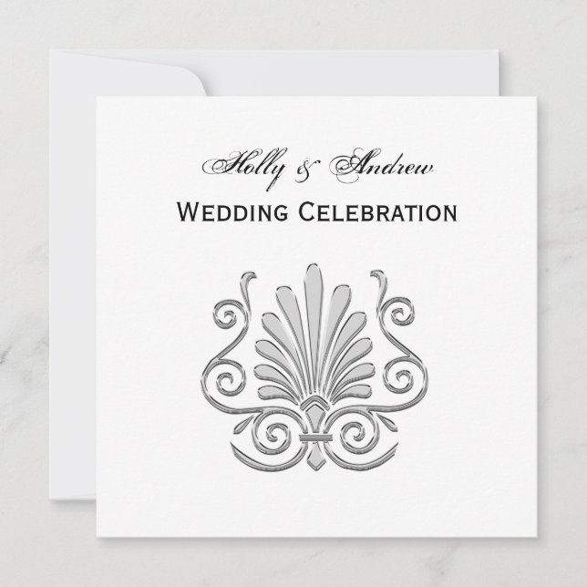 Invitación Vintage Art Deco Plata Pluma Arabesca (Anverso)