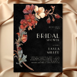 Invitación Vintage Art Nouveau Black Floral Bridal Shower