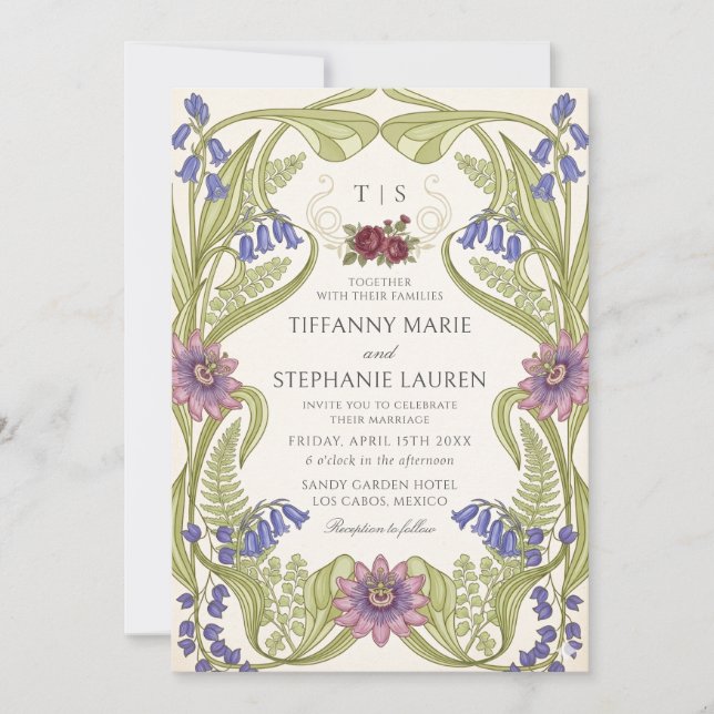 Invitación Vintage Art Nouveau Floral Wedding Invitation (Anverso)