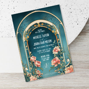 Invitación Vintage Art Nouveau Pink Peonies Alfonse Mucha