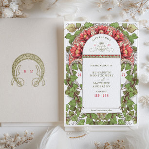 Invitación Vintage Art Nouveau Red Lotus