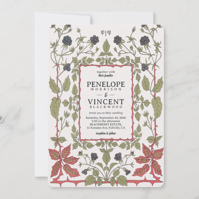 Invitación Vintage Autumn Blackberries (Anverso)