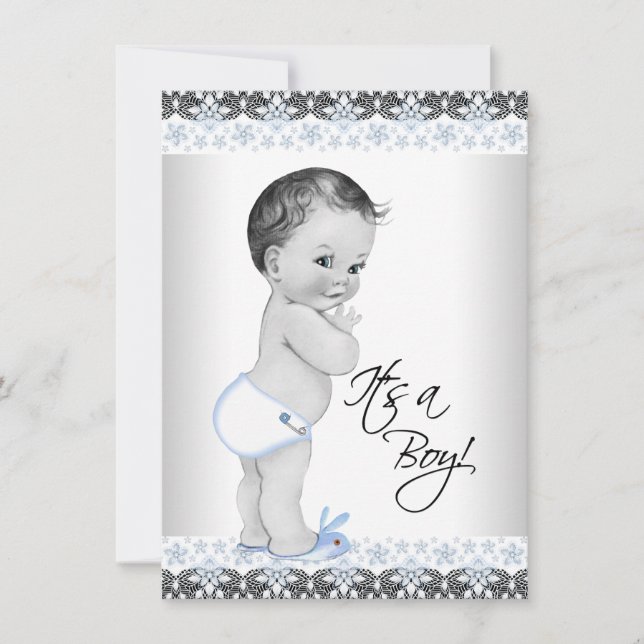 Invitación Vintage Baby Boy Shower (Anverso)