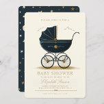 Invitación Vintage Baby Carriage Elegant Navy Baby Shower<br><div class="desc">Elegante Baby Shower de portaequipajes para bebés de la marina</div>