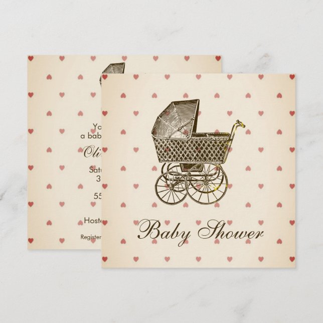 INVITACIÓN VINTAGE BABY PRAM | BABY SHOWER (Anverso / Reverso)