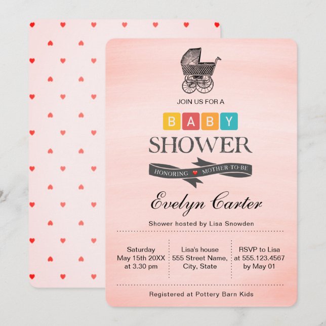 INVITACIÓN VINTAGE BABY PRAM | BABY SHOWER (Anverso / Reverso)