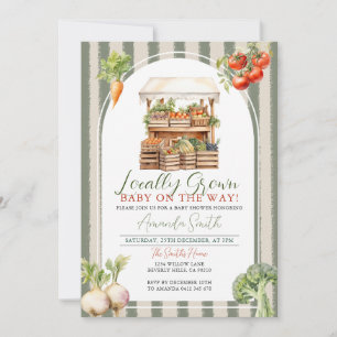 Invitación Vintage Baby Shower de mercado fresco de producció