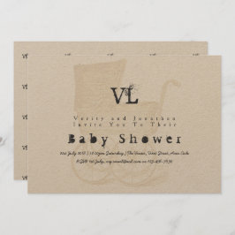 Invitación Vintage Baby Shower invita a Kraft Pram Gold