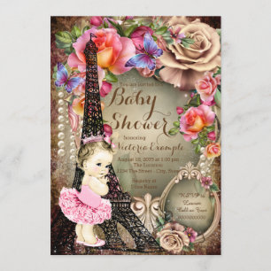 Invitación Vintage Ballerina Eiffel Torre Paris Baby Shower