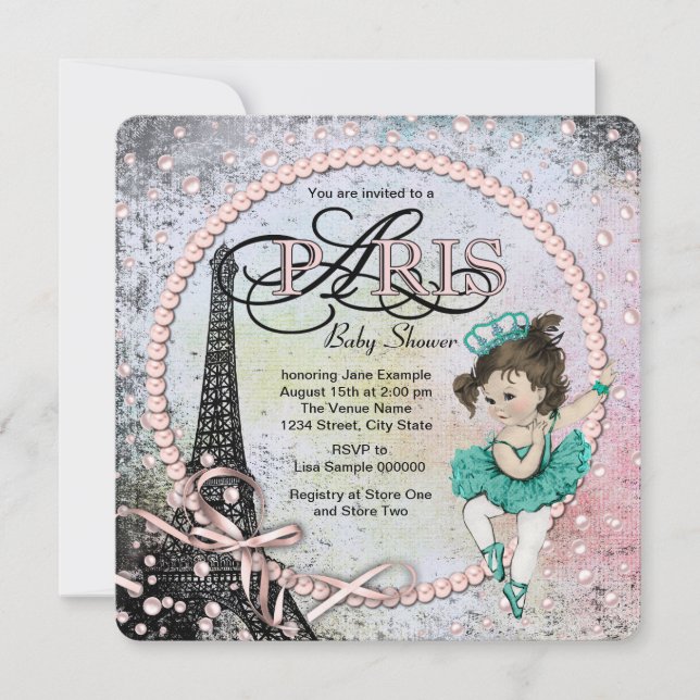 Invitación Vintage Ballerina Paris Baby Shower (Anverso)
