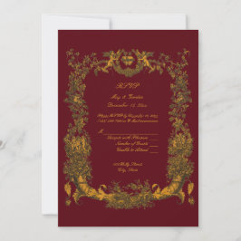 Invitación Vintage Baroque Rococo Border with Hearts RSVP