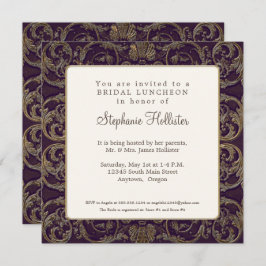 Invitación Vintage Barroco Shell Oscuro Morple Bridal Shower