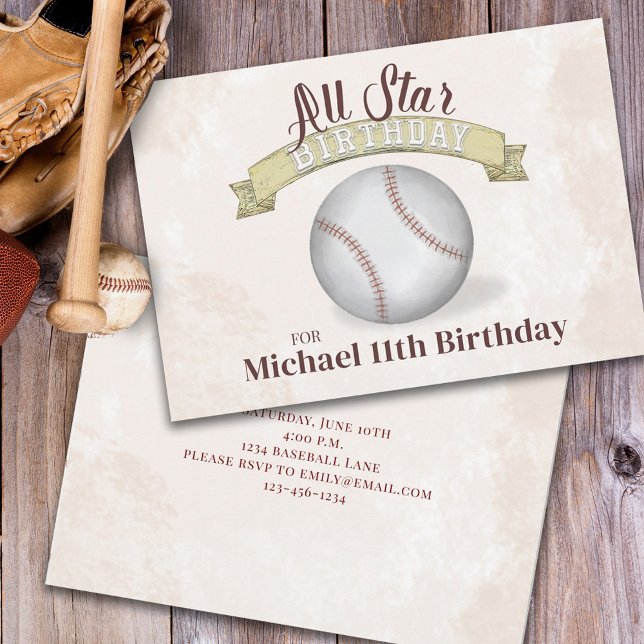 Invitación Vintage Baseball All Star Birday Simple Fiesta (Subido por el creador)