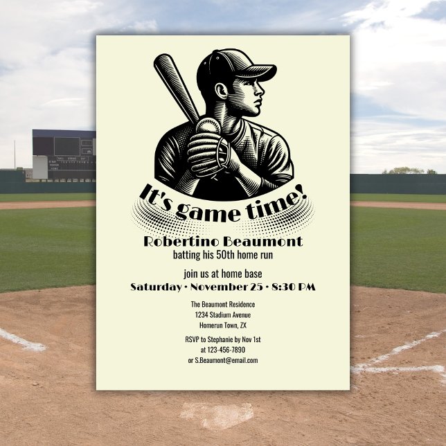 Invitación Vintage Baseball Player Men's 50th Birthday (Subido por el creador)